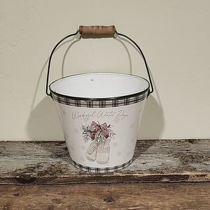 Winter Themed Metal Bucket with Handle